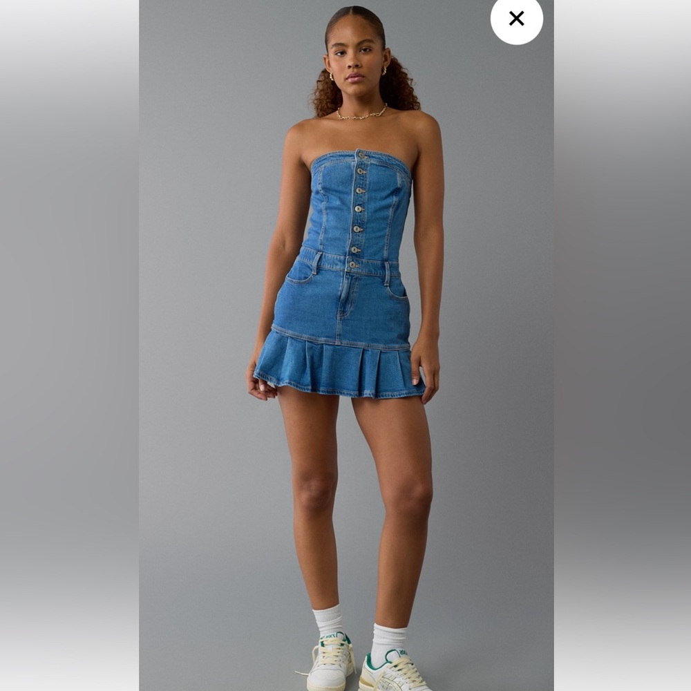 NWT American Eagle Pleated Denim Strapless Mini Dress